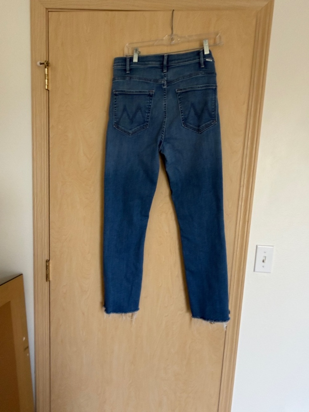 MOTHER Dark Blue Ankle Fray Hem Slim Jeans